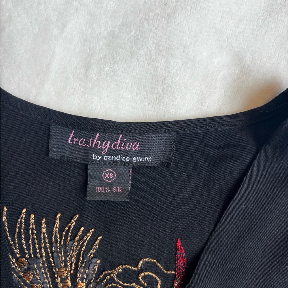 Black Silk Dress with Gold and Red Embroidery - Picture 3 of 4